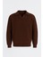 Oversize Gömlek Polo Yaka Selanik Örgülü Erkek Triko Kazak - Kahve 1