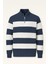 Pedro Oversize Çizgili Selanik Örgülü Yarım Fermuar Triko Erkek Kazak - İndigo 1
