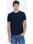 Lacivert Düz Bisiklet Yaka %100 Pamuk T-Shirt 1