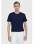 Lacivert Düz Bisiklet Yaka %100 Pamuk T-Shirt 1