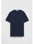 Lacivert Düz Bisiklet Yaka %100 Pamuk T-Shirt 5