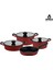 Vento 7 Parça Döküm Titanyum Kaplama Tencere Tava Seti Kırmızı 2