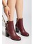 Kadın Hakiki Deri Tokalı Topuklu Bot - Bordo 1