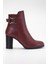 Kadın Hakiki Deri Tokalı Topuklu Bot - Bordo 3