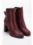 Kadın Hakiki Deri Tokalı Topuklu Bot - Bordo 4