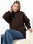 Yarım Balıkçı Yaka Oversize Geniş Kesim Pamuklu Yumuşak Dokulu Basic Kadın Tunik Sweatshirt 21910 Kahve 3