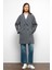 Desenli Astarlı Oversize Kruvaze kaban Gri 3095 3
