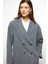 Desenli Astarlı Oversize Kruvaze kaban Gri 3095 4