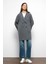 Desenli Astarlı Oversize Kruvaze kaban Gri 3095 5