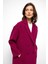 Desenli Astarlı Oversize Kruvaze kaban Fuşya 3095 2