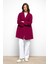 Desenli Astarlı Oversize Kruvaze kaban Fuşya 3095 3
