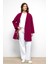 Desenli Astarlı Oversize Kruvaze kaban Fuşya 3095 5