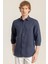 Erkek %100 Keten Lacivert Modern Fit Cepsiz Gömlek 1