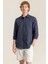 Erkek %100 Keten Lacivert Modern Fit Cepsiz Gömlek 3