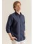 Erkek %100 Keten Lacivert Modern Fit Cepsiz Gömlek 4