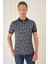 Slim Fit Dal Yaprak Desen Polo Yaka Pamuklu Lacivert Tişört Ts 884 2