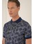 Slim Fit Dal Yaprak Desen Polo Yaka Pamuklu Lacivert Tişört Ts 884 4