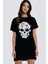Miyav Kurukafa Siyah Kısa Kollu Penye Kadın T-Shirt Elbise 1