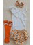 Kız Bebek Ribana Beyaz Tek Kol Askılı Çıtçıtlı Body Fırfırlı Desenli Etek Bandana Çorap Set 1