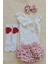 Kız Bebek Ribana Beyaz Tek Kol Askılı Çıtçıtlı Body Fırfırlı Desenli Etek Bandana Çorap Set 1