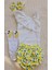 Kız Bebek Ribana Beyaz Tek Kol Askılı Çıtçıtlı Body Fırfırlı Desenli Etek Bandana Çorap Set 1