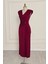 Bordo V Yaka Tokalı Elbise 251622 5
