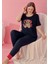 Secretsita Büyük Beden Pamuklu Love Bear Ayıcık Desenli Lacivert Kısa Kol Pijama Takımı 1