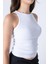 Fitilli Regular Fit Normal Kalıp Beyaz Bisiklet Yaka Sıfır Kol Pamuklu Kadın Atlet 5