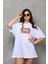 Unisex Bisiklet Yaka Baskılı Oversize T-Shirt - Beyaz 8
