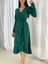 Kadın Yeşil Krep Kumaş Midi Boy Kuşaklı Uzunkol Elbise 10