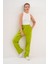 Kadın Fıstık Yeşil Pamuklu Yüksek Bel Rahat Kalıp Eşofman Altı 5