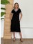 Kadın Kısa Kollu V Yaka Kol ve Yaka Ribana Detay Midi Boy Viskon Elbise 1