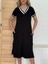 Kadın Kısa Kollu V Yaka Kol ve Yaka Ribana Detay Midi Boy Viskon Elbise 3