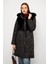Çıkabilen Kürklü Kapüşonlu Pelüş Garnili Kapitone Mont Siyah 6781 1