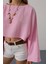 Yarasa Kollu Crop Bluz - Pembe 3
