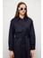 Punto Dikiş Detaylı Rahat Kalıp Su Itici Özellikli Trençkot Lacivert 6769 4