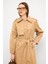 Punto Dikiş Detaylı Rahat Kalıp Su Itici Özellikli Trençkot Kamel 6769 3