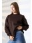 Şardonlu Bisiklet Yaka Oversize Sweatshirt 21620 Kahve 2