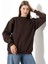 Şardonlu Bisiklet Yaka Oversize Sweatshirt 21620 Kahve 3
