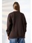 Şardonlu Bisiklet Yaka Oversize Sweatshirt 21620 Kahve 4