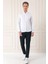 Slim Fit Düğmeli Yaka Dokulu Pamuklu Klasik Beyaz Gömlek Gk 717 2