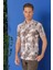 Slim Fit Düğmeli Yaka Kamuflaj Desenli Kısa Kol Pamuk Bej Gömlek G 1500 1