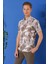 Slim Fit Düğmeli Yaka Kamuflaj Desenli Kısa Kol Pamuk Bej Gömlek G 1500 2