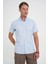 Comfort Fit Düğme Yaka Kısa Kol %100 Keten Düz Mavi Gömlek G 1596 4