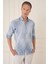Comfort Fit Batik Desen %100 Keten Mavi Gömlek G 1571 4
