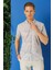 Slim Fit Düğmeli Yaka Desenli Kısa Kol Pamuk Gri Gömlek G 1503 1