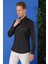Slim Fit Düğmeli Yaka Pamuklu Klasik Siyah Gömlek Gk 714 2