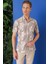 Slim Fit Düğmeli Yaka Batik Desenli Kısa Kol Pamuk Bej Gömlek G 1502 1