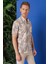 Slim Fit Düğmeli Yaka Batik Desenli Kısa Kol Pamuk Bej Gömlek G 1502 2