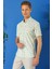 Slim Fit Düğmeli Yaka Şal Desenli Kısa Kol Pamuk Nil Yeşili Gömlek G 1501 3